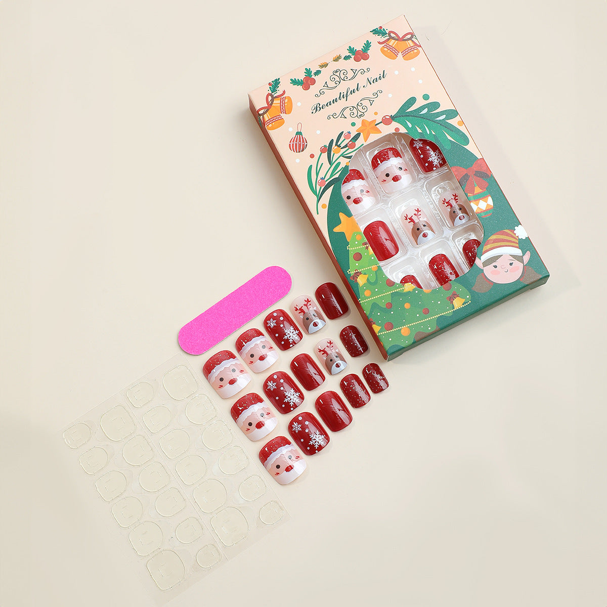 Santa's Magic Red, Short, Square Press On Nails